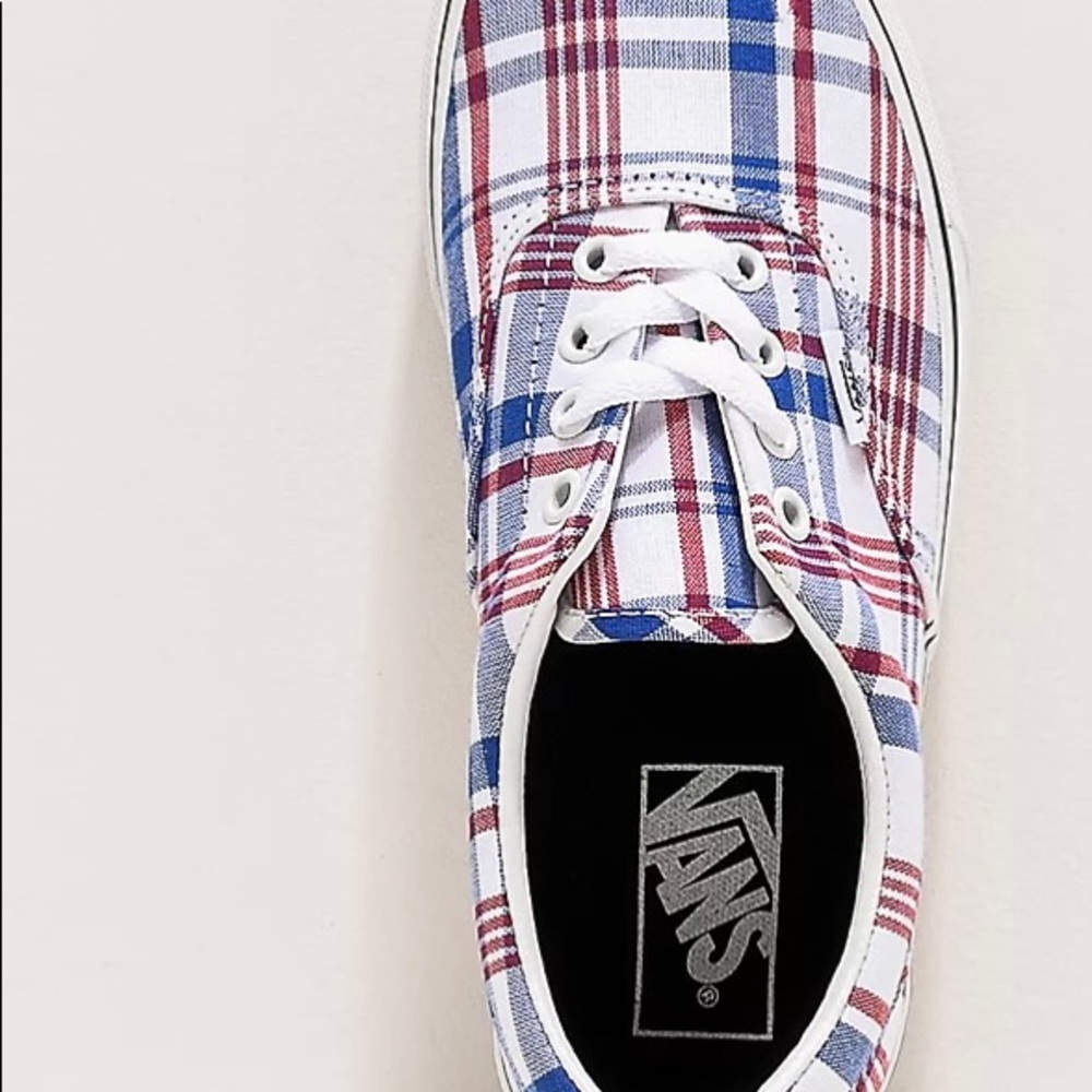 Vans Era Plaid Blue, Red & True White Skate Shoes